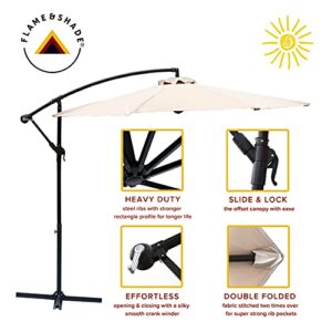 FLAME&SHADE 10 ft Cantilever Hanging Offset Outdoor Patio Umbrella with Base Stand - Beige