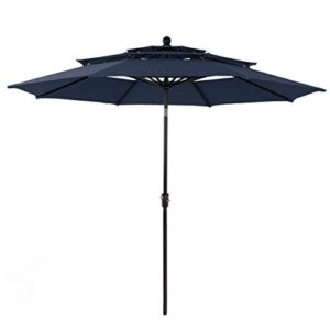 phi villa 10ft patio umbrella outdoor 3 tier vented market table umbrella with 1.5″ aluminum pole and 8 sturdy ribs, (dark blue)