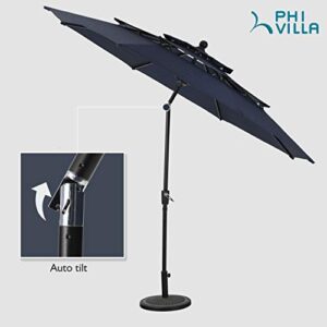 PHI VILLA 10ft Patio Umbrella Outdoor 3 Tier Vented Market Table Umbrella with 1.5" Aluminum Pole and 8 Sturdy Ribs, (Dark Blue)