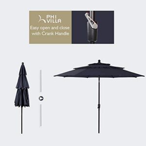 PHI VILLA 10ft Patio Umbrella Outdoor 3 Tier Vented Market Table Umbrella with 1.5" Aluminum Pole and 8 Sturdy Ribs, (Dark Blue)