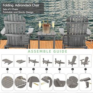 pazezog Folding Adirondack Chair Set of 2,Outdoor Patio Chairs for Garden Lawn Backyard Pool Deck Beach Firepit. (Gray)