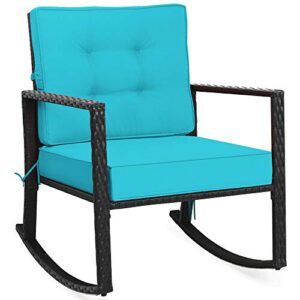 hypeshops patio rattan rocker chair outdoor glider wicker rocking chair turquoise cushion