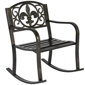 best choice products outdoor metal rocking chair seat for patio, porch, and deck w/scroll design and bronze finish, black