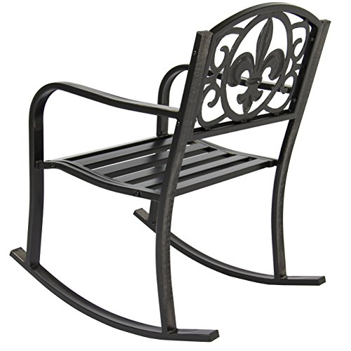 Best Choice Products Outdoor Metal Rocking Chair Seat for Patio, Porch, and Deck w/Scroll Design and Bronze Finish, Black