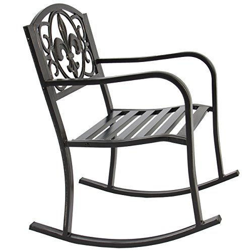 Best Choice Products Outdoor Metal Rocking Chair Seat for Patio, Porch, and Deck w/Scroll Design and Bronze Finish, Black