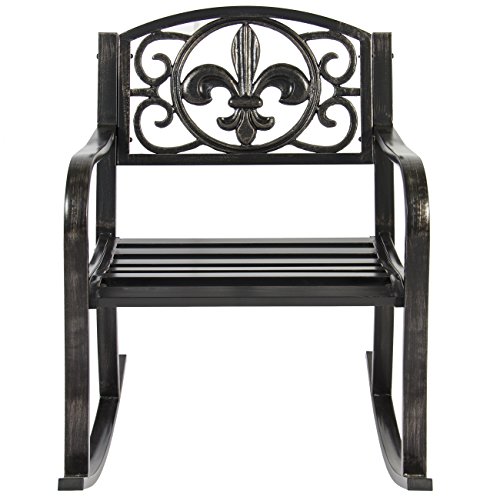 Best Choice Products Outdoor Metal Rocking Chair Seat for Patio, Porch, and Deck w/Scroll Design and Bronze Finish, Black