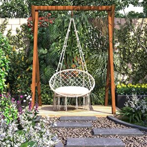 Wodeer Hammock Swing Chair with LED Light,Cushion and Hardware Kits,Handwoven Cotton Rope Macrame Hanging Swing Chair for Indoor, Outdoor, Patio, Bedroom.330 Lbs Capacity,for Almost Ages use,Beige