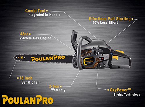 Poulan Pro PR4218, 18 in. 42cc 2-Cycle Gas Chainsaw, Case Included