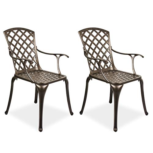 TITIMO Outdoor Bistro Dining Chair Set Cast Aluminum Dining Chairs for Patio Furniture Garden Deck with Lattice-Weave Design, Set of 2,Home Living Room (Lattice Design-high Back)