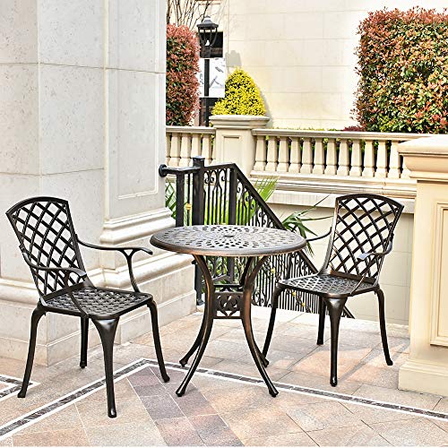 TITIMO Outdoor Bistro Dining Chair Set Cast Aluminum Dining Chairs for Patio Furniture Garden Deck with Lattice-Weave Design, Set of 2,Home Living Room (Lattice Design-high Back)