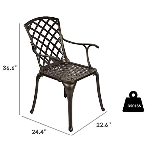 TITIMO Outdoor Bistro Dining Chair Set Cast Aluminum Dining Chairs for Patio Furniture Garden Deck with Lattice-Weave Design, Set of 2,Home Living Room (Lattice Design-high Back)