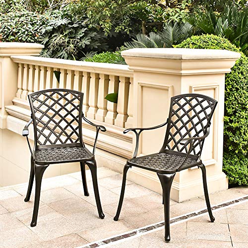 TITIMO Outdoor Bistro Dining Chair Set Cast Aluminum Dining Chairs for Patio Furniture Garden Deck with Lattice-Weave Design, Set of 2,Home Living Room (Lattice Design-high Back)