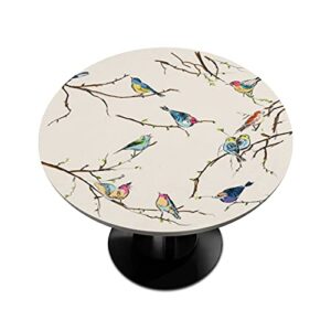 little birds round tablecloths bird on branches tablecloths for circular tables round fitted polyester tablecover with elastic for kitchen/dining/party indoor and outdoor use machine washable 36″- 42″