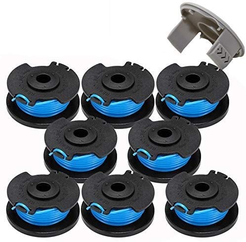 AC14RL3A String Trimmer Replacement Spool Line Suitable for Ryobi One+18v, 24v, 40v Cordless Trimmers,0.065" Auto Feed Cordless Weed Eater Spools Line with AC14HCA Cap Covers Parts(8 Spools, 1 Cap)