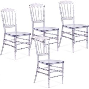 foh 4pcs clear resin napoleon chair, crystal wedding chair, elegance stacking transparent chiavari chair, outdoor hotel restaurant kitchen home dining side chair