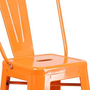 Merrick Lane Dothan Series Orange 30" High Metal Bar Height Stool with Removable Back for Indoor-Outdoor Use