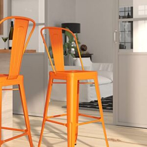 Merrick Lane Dothan Series Orange 30" High Metal Bar Height Stool with Removable Back for Indoor-Outdoor Use