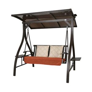 iwicker patio 2-seat deluxe porch swing with sunbrella cushions, outdoor swing chair with solar light and convertible board canopy