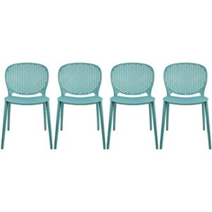 2xhome set of 4 blue contemporary modern stackable assembled plastic chair molded with back armless side matte for dining room living designer outdoor garden patio balcony work desk kitchen