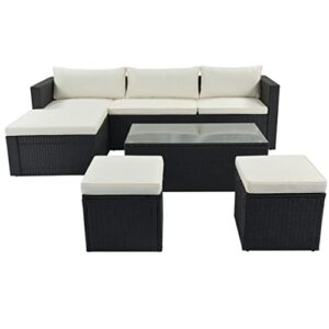 quul large outdoor wicker sofa set, pe rattan, movable cushion, sectional lounger sofa, for backyard, porch, pool