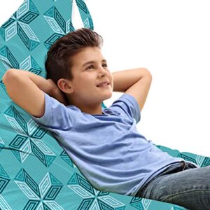 lunarable aquamarine lounger chair bag, modernistic geometrical pattern with square and triangular mosaic illustration, high capacity storage with handle container, lounger size, multicolor