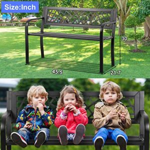 Garden Bench with Black Checkered Design,400 lbs Outdoor Bench Metal Bench Park Bench with Cast Iron Frame Bench Chair,for Patio Front Porch Garden Balcony Lawn Furniture Entryway Backyard,Black