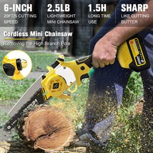 2-IN-1 Cordless Pole Saw & Mini Chainsaw, IMOUMLIVE Brushless Chainsaw, 6.9 LB Lightweight, 21V 3.0Ah Li-ion Battery, 6" Cutting with Oiling System, 15-Foot MAX Reach Pole Saw for Tree Trimming