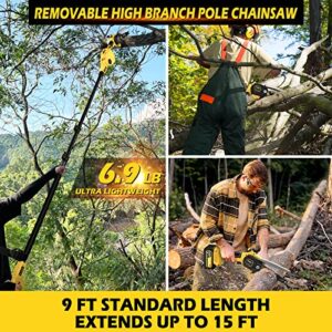 2-IN-1 Cordless Pole Saw & Mini Chainsaw, IMOUMLIVE Brushless Chainsaw, 6.9 LB Lightweight, 21V 3.0Ah Li-ion Battery, 6" Cutting with Oiling System, 15-Foot MAX Reach Pole Saw for Tree Trimming