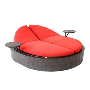 QUUL Outdoor Furniture Sofa PE Rattan Aluminum Frame Double Bed Oval Sofa Bed Lying Camping Chair