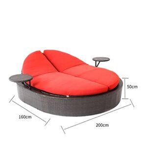 QUUL Outdoor Furniture Sofa PE Rattan Aluminum Frame Double Bed Oval Sofa Bed Lying Camping Chair