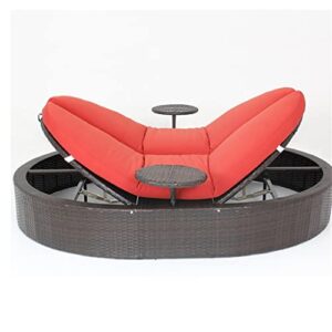 QUUL Outdoor Furniture Sofa PE Rattan Aluminum Frame Double Bed Oval Sofa Bed Lying Camping Chair