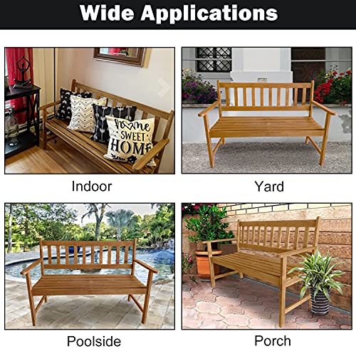 Outdoor Patio Bench Wood Garden Bench Park Bench Acacia Wood for Pool Beach Backyard Balcony Porch Deck Garden Wooden Furniture, Natural Oiled, Best Outdoor Wood Bench - 48"W x 22"D x 33"H