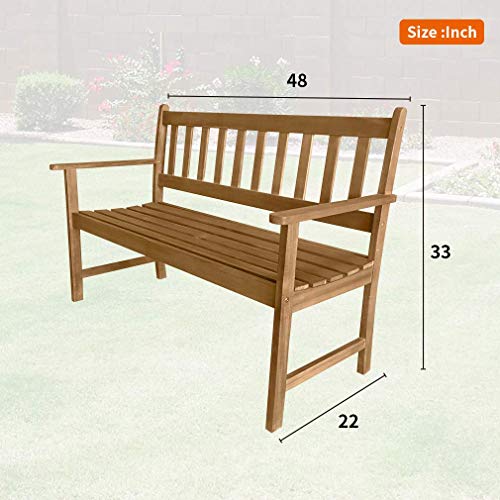 Outdoor Patio Bench Wood Garden Bench Park Bench Acacia Wood for Pool Beach Backyard Balcony Porch Deck Garden Wooden Furniture, Natural Oiled, Best Outdoor Wood Bench - 48"W x 22"D x 33"H