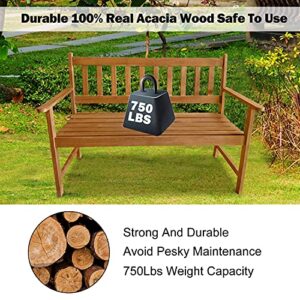 Outdoor Patio Bench Wood Garden Bench Park Bench Acacia Wood for Pool Beach Backyard Balcony Porch Deck Garden Wooden Furniture, Natural Oiled, Best Outdoor Wood Bench - 48"W x 22"D x 33"H