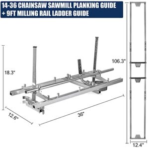 Topdeep Chainsaw Mill Aluminum Planking Milling Bar Size 14 to 36 Inches Wood Lumber Cutting Saw Mill with 9FT Portable Chainsaw Milling Rail Ladder Guide Tool…