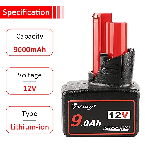 waitley 2 Pack 12V 9Ah Replacement Battery Compatible with Milwaukee M12 9.0Ah Power Tools