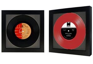 2 pack, 45 single 6 7/8″ vinyl record frame, display 45 rpm vinyl record with mat or 7″ 45 rpm vinyl sleeve art without mat, wall & tabletop display