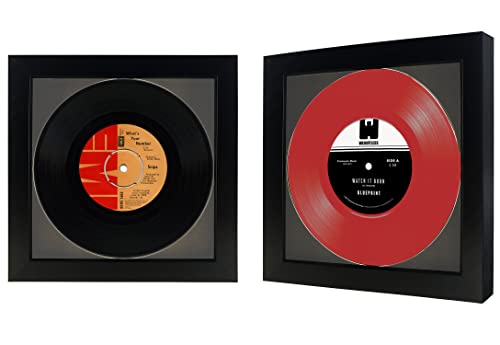 2 Pack, 45 Single 6 7/8" Vinyl Record Frame, Display 45 rpm Vinyl Record with Mat or 7" 45 rpm Vinyl Sleeve Art without mat, Wall & Tabletop Display