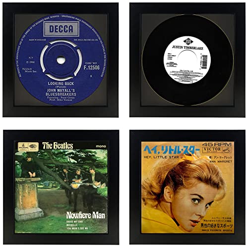 2 Pack, 45 Single 6 7/8" Vinyl Record Frame, Display 45 rpm Vinyl Record with Mat or 7" 45 rpm Vinyl Sleeve Art without mat, Wall & Tabletop Display