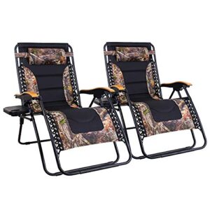 mfstudio oversized zero gravity chair xl patio recliners padded folding chair with cup holder, extra wide chaise lounge for poolside outdoor yard beach, set of 2 – camouflage