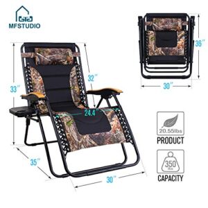 MFSTUDIO Oversized Zero Gravity Chair XL Patio Recliners Padded Folding Chair with Cup Holder, Extra Wide Chaise Lounge for Poolside Outdoor Yard Beach, Set of 2 - Camouflage