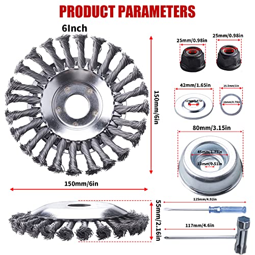 Gashwer 6+8 Inch Steel Wire Rotary Brush Cutter Trimmer Head Sets Weeds Blade Cutter with Universal Adapter Kit Compatible with String Trimmers, Moss Grass Rust Removal, Gardening Lawnmower