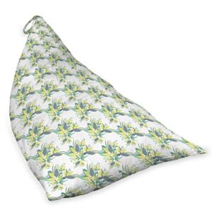 Lunarable Floral Lounger Chair Bag, Illustration of Spring Fresh Leaves Flowers Arrangement, High Capacity Storage with Handle Container, Lounger Size, Pastel Yellow Blue Grey