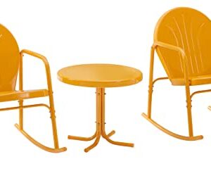 Crosley Furniture KO10020TG Griffith 3-Piece Retro Metal Outdoor Seating Set with Side Table and 2 Rocking Chairs, Tangerine Gloss