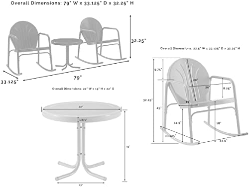 Crosley Furniture KO10020TG Griffith 3-Piece Retro Metal Outdoor Seating Set with Side Table and 2 Rocking Chairs, Tangerine Gloss