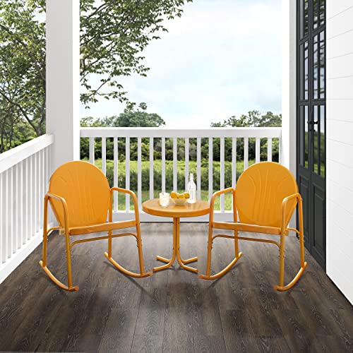 Crosley Furniture KO10020TG Griffith 3-Piece Retro Metal Outdoor Seating Set with Side Table and 2 Rocking Chairs, Tangerine Gloss