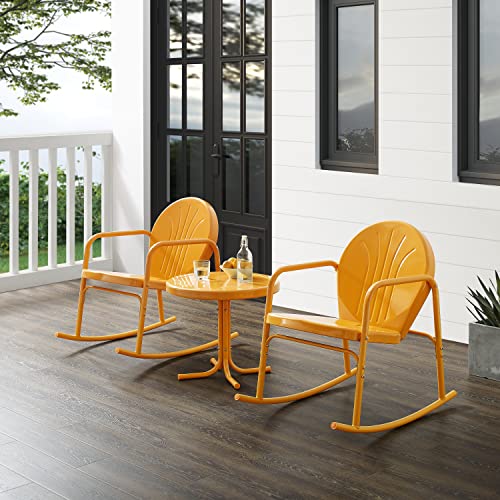 Crosley Furniture KO10020TG Griffith 3-Piece Retro Metal Outdoor Seating Set with Side Table and 2 Rocking Chairs, Tangerine Gloss