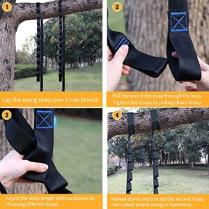 Tree Swing Straps Kit-Two Adjustable (20loops Total) Straps Hold 2000lbs Two Heavy Duty Carabiners (Stainless Steel),Easy & Fast Swing Hanger Installation to Tree, 100% Non-Stretch (5FT)