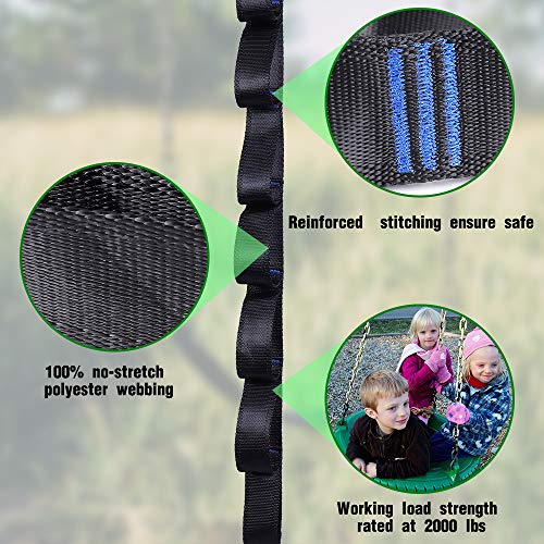 Tree Swing Straps Kit-Two Adjustable (20loops Total) Straps Hold 2000lbs Two Heavy Duty Carabiners (Stainless Steel),Easy & Fast Swing Hanger Installation to Tree, 100% Non-Stretch (5FT)