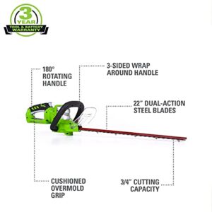 Greenworks 24V 22" Cordless Hedge Trimmer, 2.0Ah Battery and Charger Included